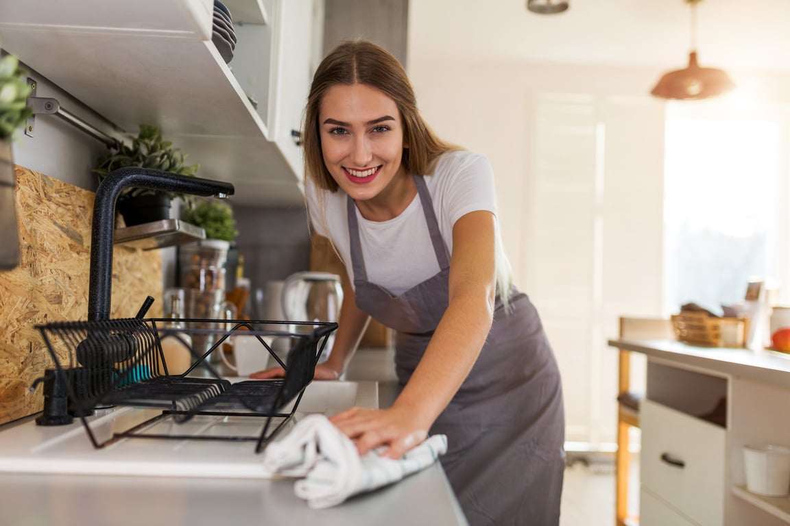 Woman Cleaning Kitchen Counter